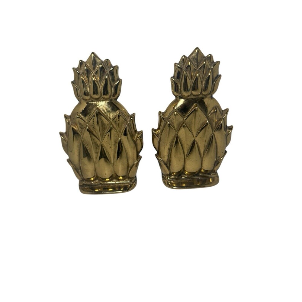 Vintage Virginia Metalcrafters Newport Brass Bookends N8-2 Pineapple MCM Decor